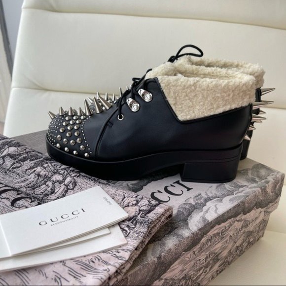 NIB $1500 Gucci Women Leather Boots Shoes Spikes And Studs Black 6.5 US /36.5 - Picture 6 of 9